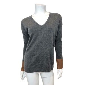 Brochu Walker Leather Cuff V Neck Sweater in Grey Size P/XS $425